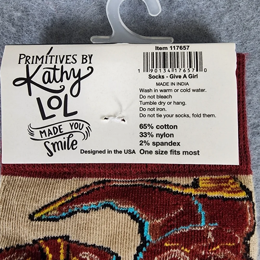 Primitives By Kathy Fun Beige and Maroon Socks Give The Girl The Right Pair Boot